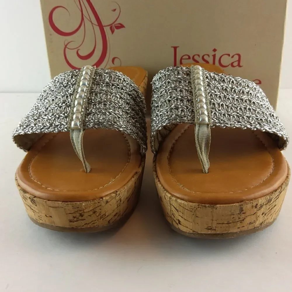 Jessica Cline Debut silver cork wedge heel slides